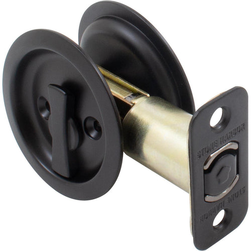 Stone Harbor Hardware Round Pocket Door Lock Privacy with 2-3/8 Latch (2 3/8 Matte Black)