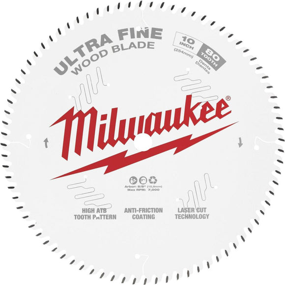 Milwaukee 10 In. 80-Tooth Ultra Fine Finish Circular Saw Blade